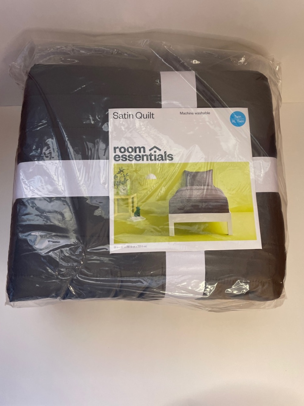 NWT Room Essentials Satin Quilt.  XL/Twin Size. Charcoal Gray